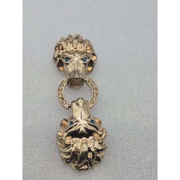 Rare Vtg Gold Tone Two Tiger Heads Green Belt Buckle With Green Bedazzled Eyes main image 10